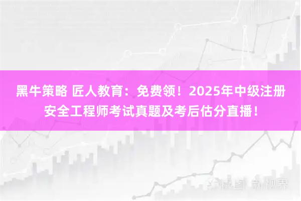 黑牛策略 匠人教育：免费领！2025年中级注册安全工程师考试真题及考后估分直播！